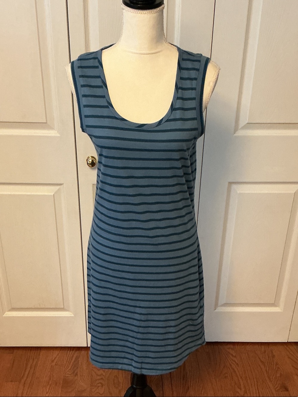 Simply Styled Teal and Navy Striped Scoop-Neck Midi Dress